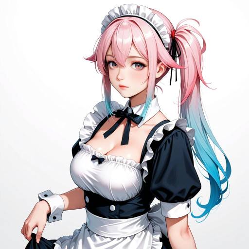 Colorful Maid Character with Unique Hair