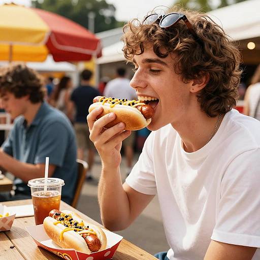 Cheerful Sideways Hot Dog Bite