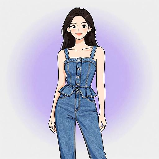 Smiling Woman in Denim Jumpsuit