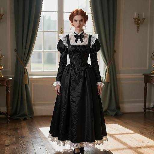Gothic French Maid in Black Satin Dress