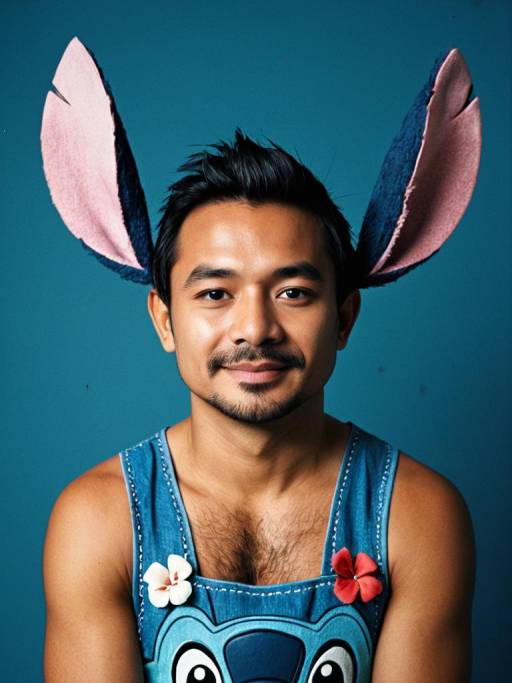 Man Wearing Lilo Stitch Costume with Bunny Ears
