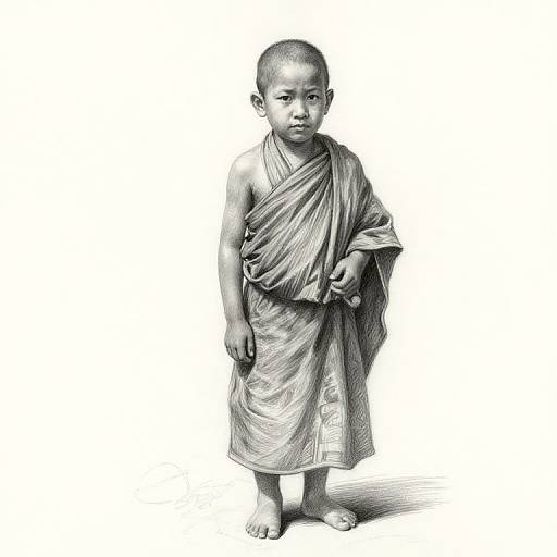 Detailed Sketch of Young Nepalese Monk
