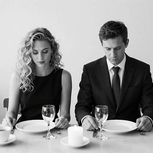 Black and White Couple Sitting at Dinner Table