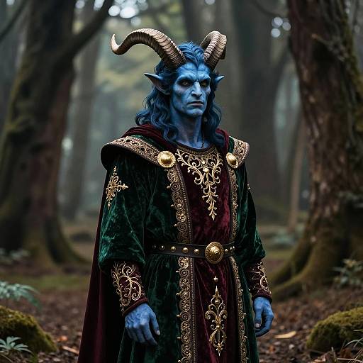 Blue-Horned Mystic in Enchanted Forest