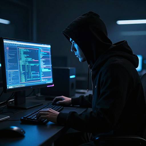 Cyberpunk Hacker Coding in Dark Room