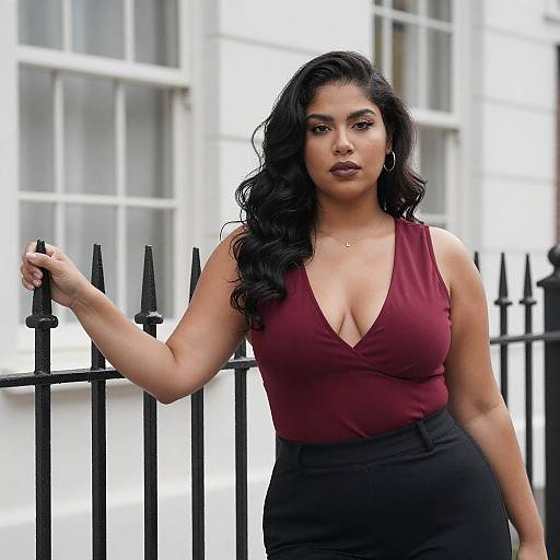 Confident Curvy Woman by Iron Fence