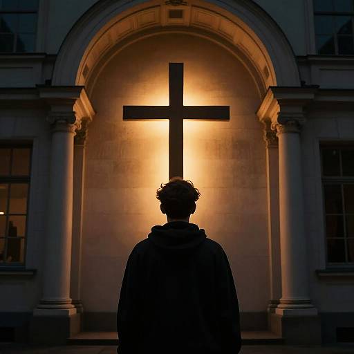 Nun with Cross by Building