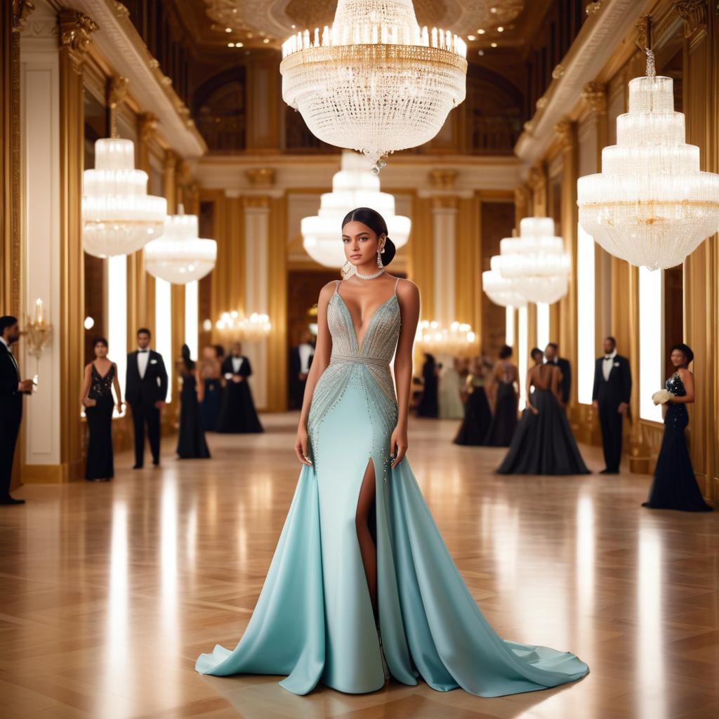 Glamorous Evening Gown in Opulent Ballroom