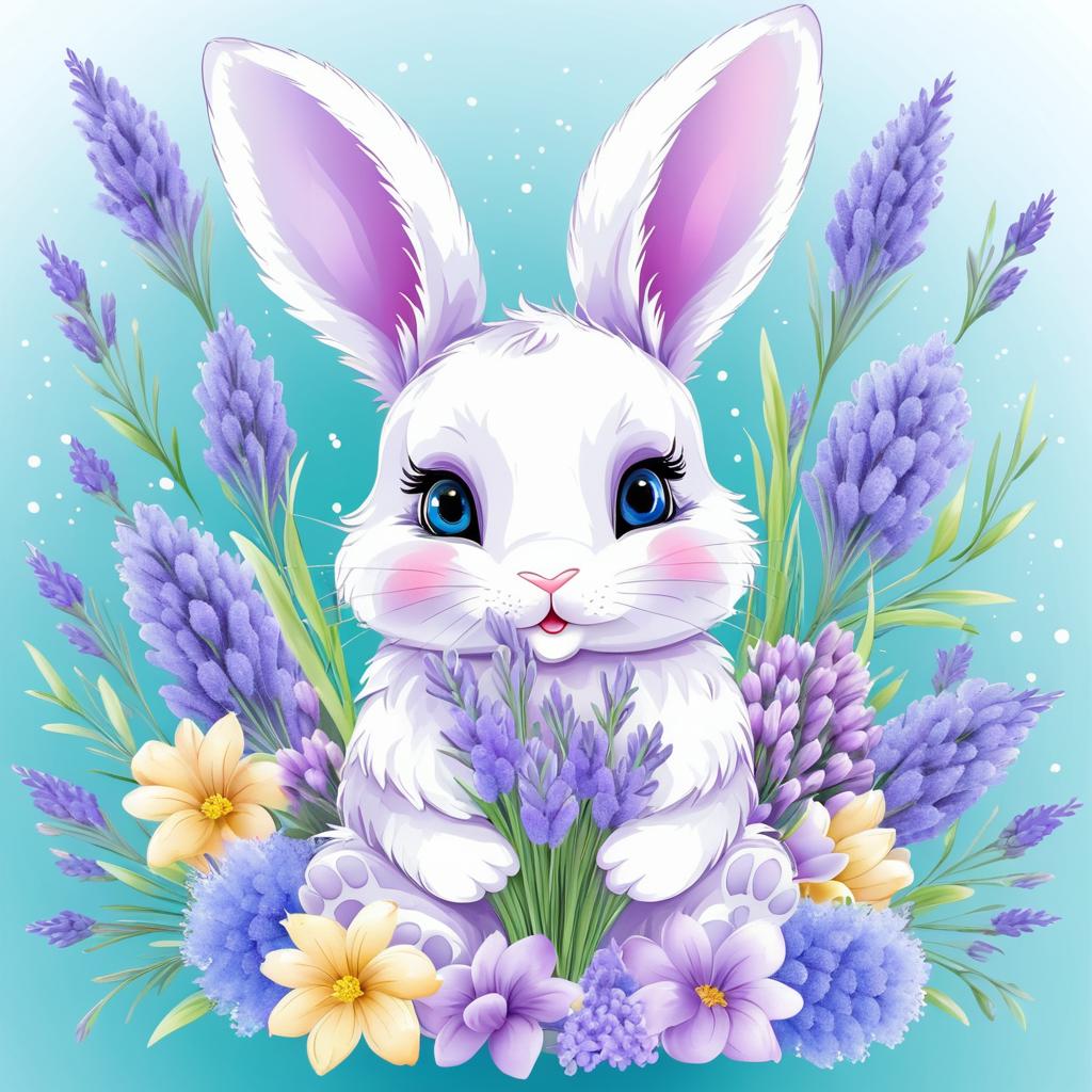 Charming Bunny with Lavender Bouquet