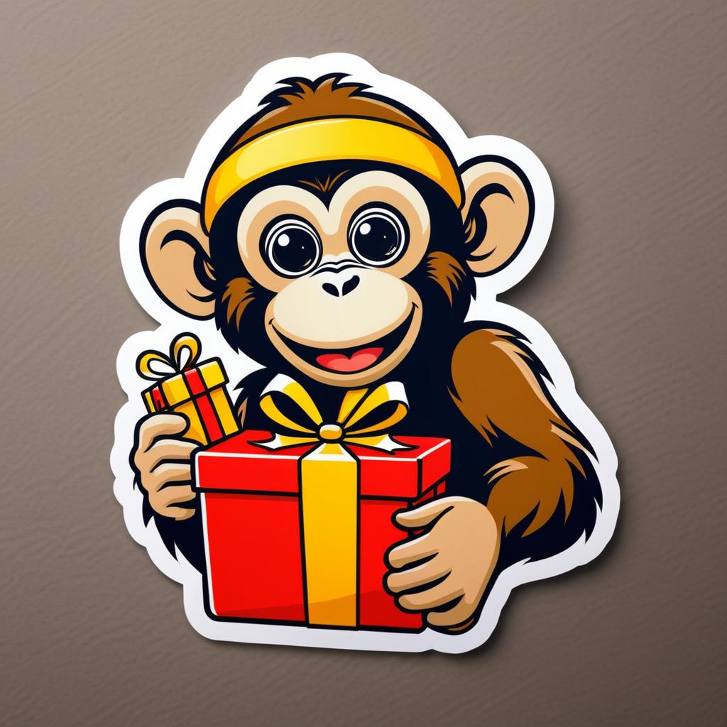 Cute Monkey with Gift Sticker Design