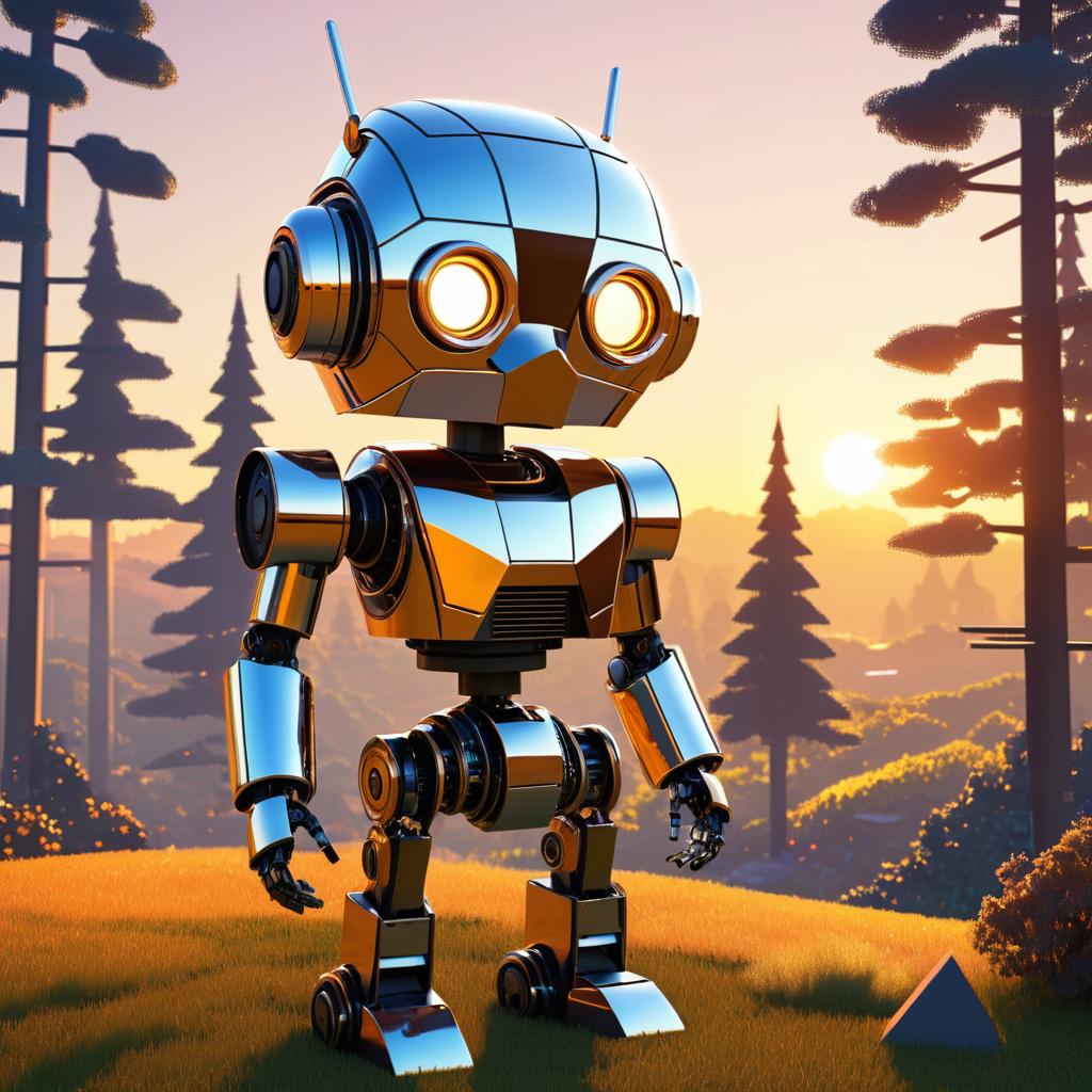 Futuristic Pinocchio Robot at Sunset