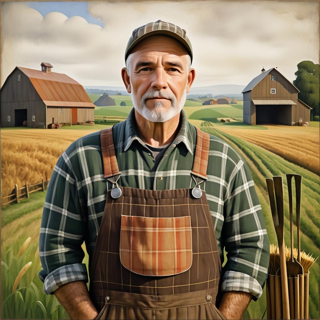 Robust Farmer Portrait in Grant Wood Style