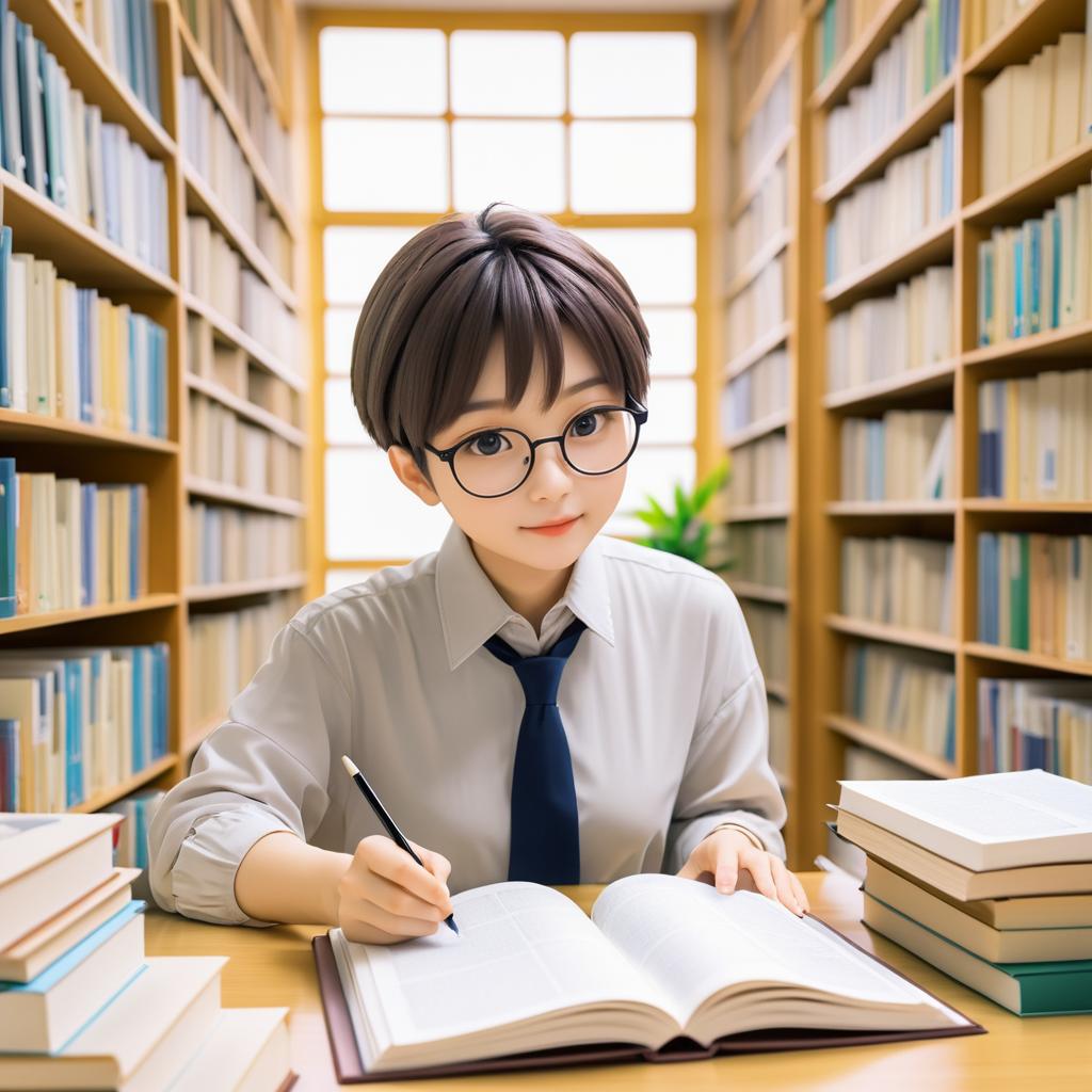 Determined Student Studying in Library