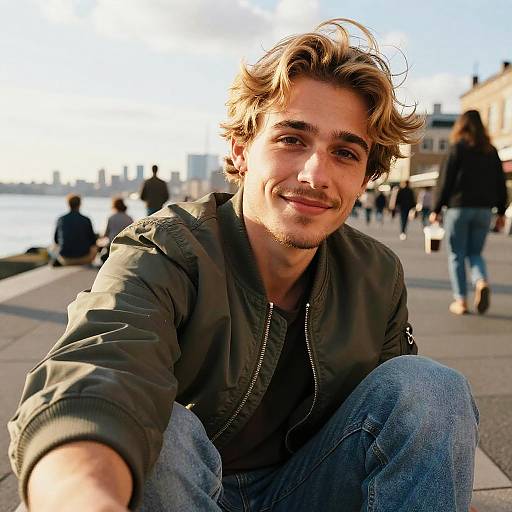 Urban Candid Selfie in Golden Light