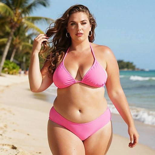 Confident Plus-Size Woman Beach Scene