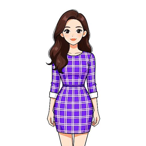 Preppy Woman in Purple Plaid Dress