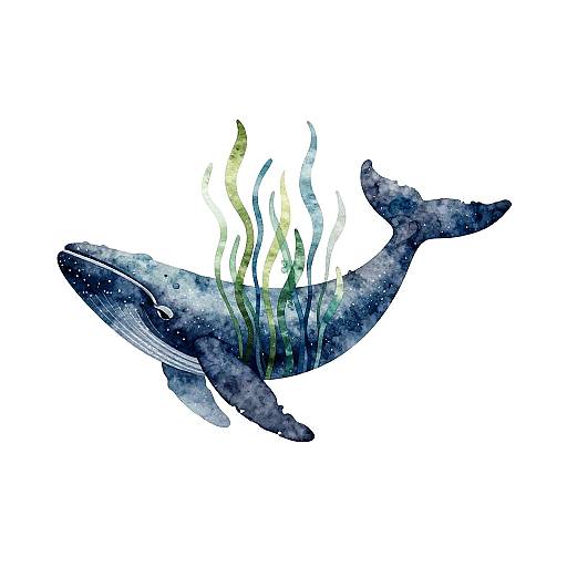Whale Silhouette with Kelp Forest