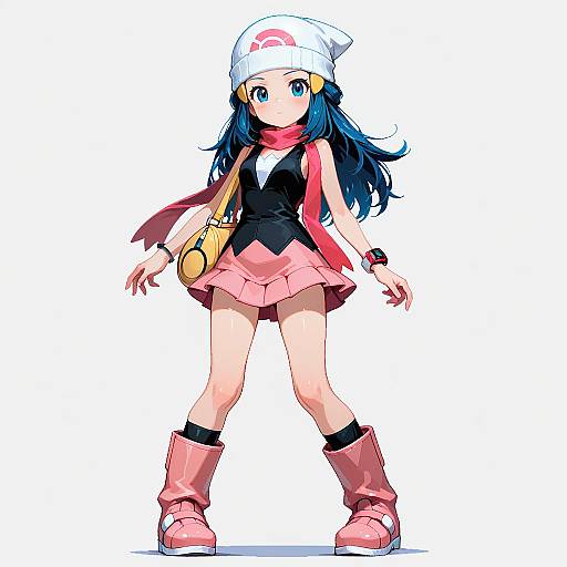 Anime Girl with Blue Hair and Pink Outfit