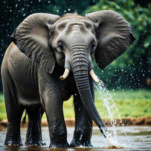 Playful Baby Elephant Splashing Water