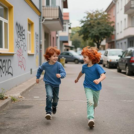 Playful Children in Urban Courtyard