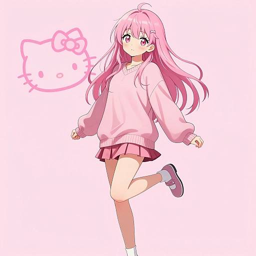 Stylized Anime Girl with Pink Hair