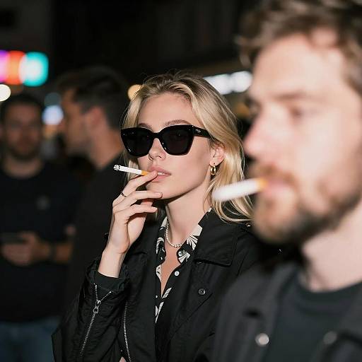 Blonde Woman Smoking with Sunglasses at Night