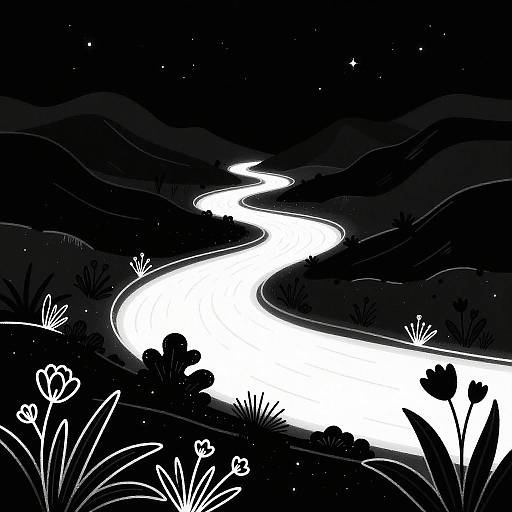 Minimalist Black-and-White Night Landscape