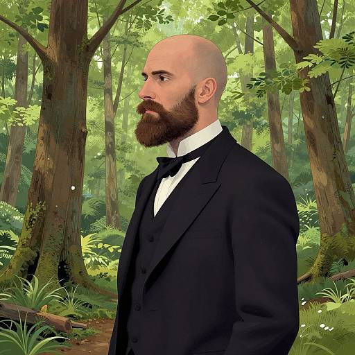 Bald Bearded Man in Spring Forest