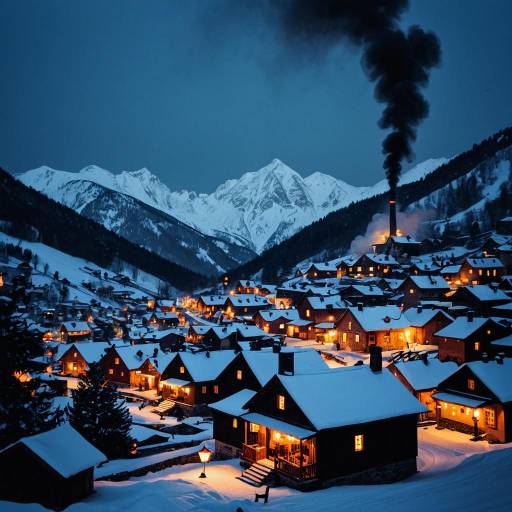 Charming Snowy Mountain Village at Dusk