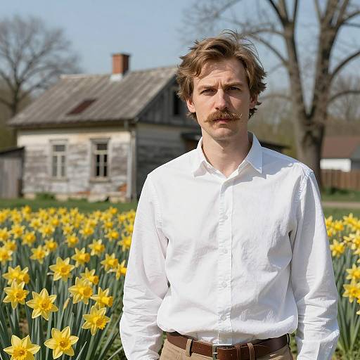 Man Standing in Daffodil Field