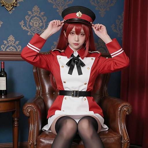 Red-Haired Woman in Military Cosplay