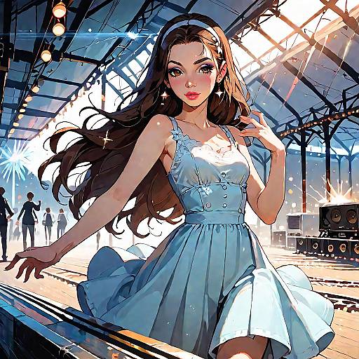 Intricate Anime Girl Singing Stage Scene