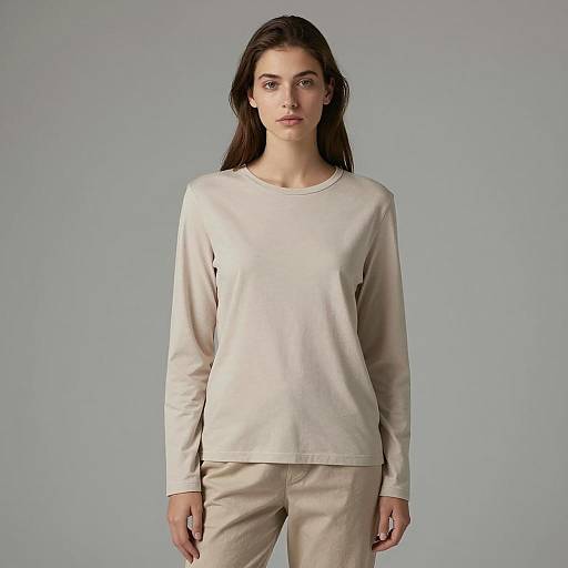 Young Woman in Beige Casual Outfit