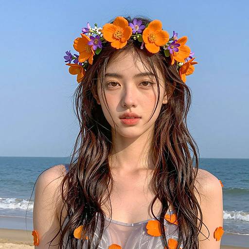Enchanting Beach Portrait with Flower Crown