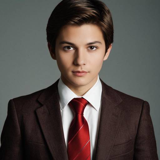 Young man in brown suit with red tie