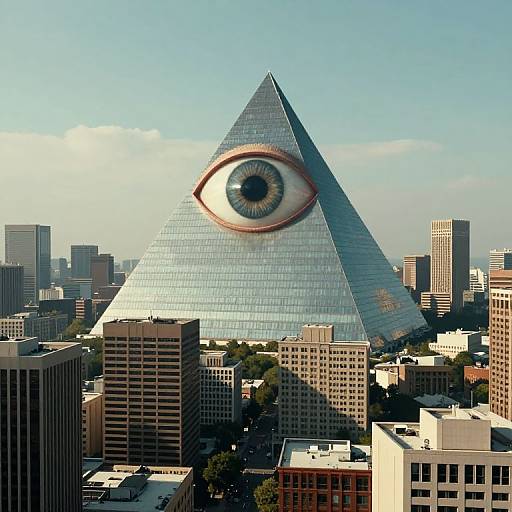 Surreal Cityscape with Giant Eye Pyramid