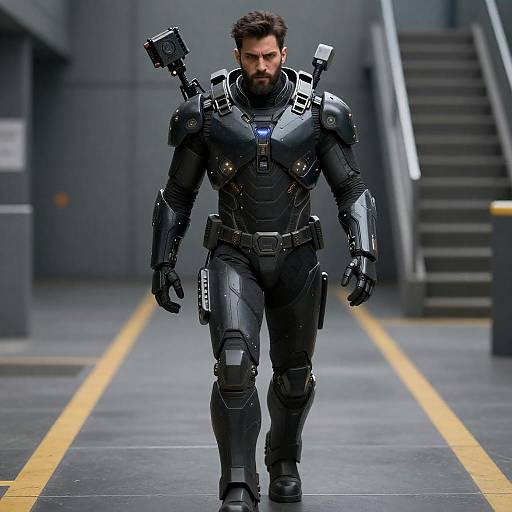 Cybernetic Warrior in Industrial Setting