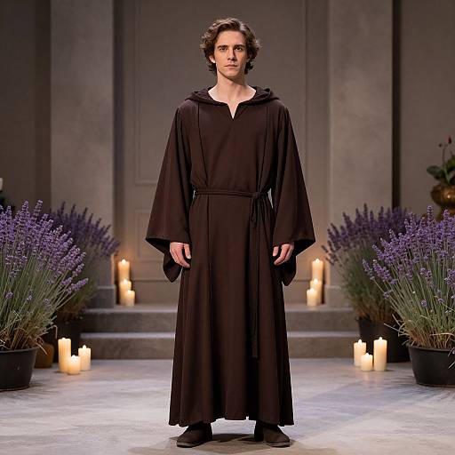 Man in Brown Robe with Candles