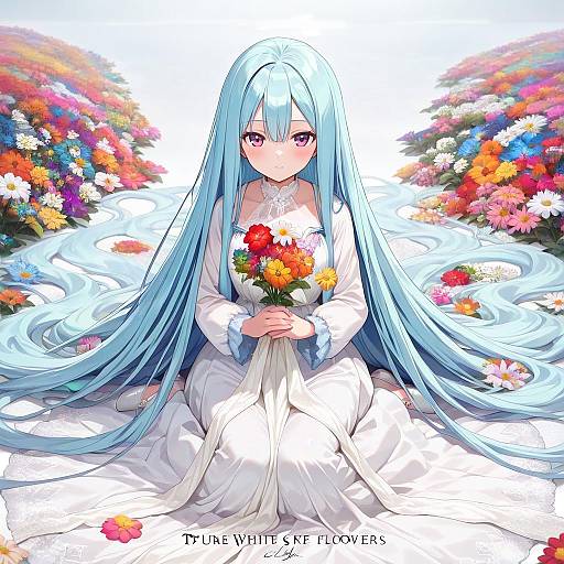 Stunning Girl Among Colorful Flowers