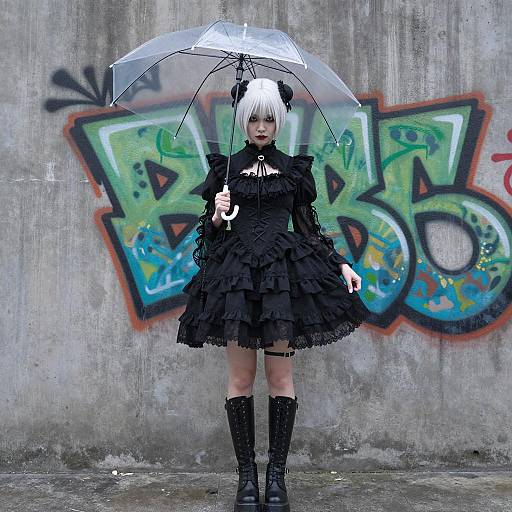 Gothic Fashion Portrait with Transparent Umbrella
