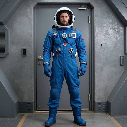 Man in Blue Astronaut Suit