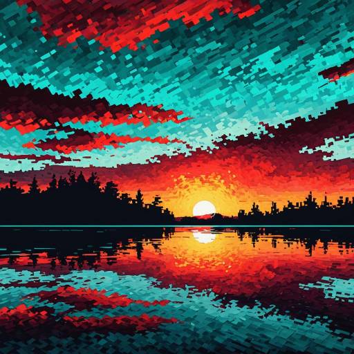 Pixelated Digital Sunset Landscape