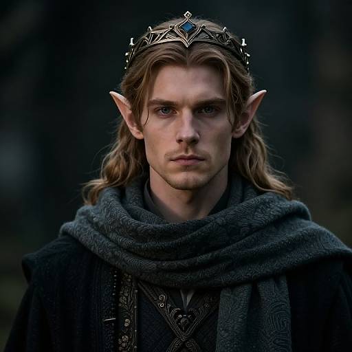 Regal Male Elf with Crown and Scarf
