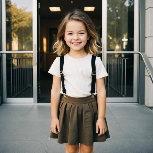 Smiling Young Girl in Suspender Skirt