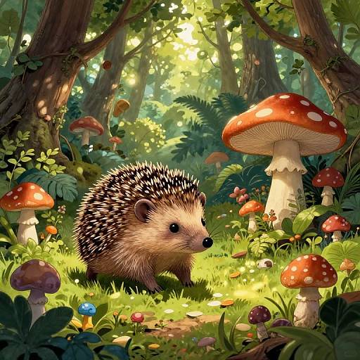 Whimsical Hedgehog Detective in Mushroom Forest