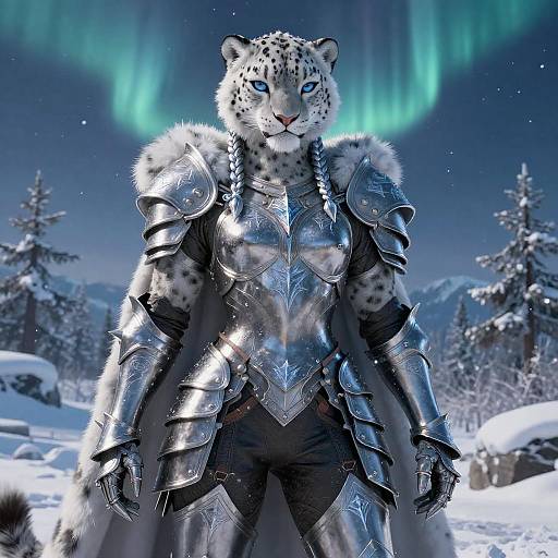 Heroic Anthropomorphic Snow Leopard Paladin