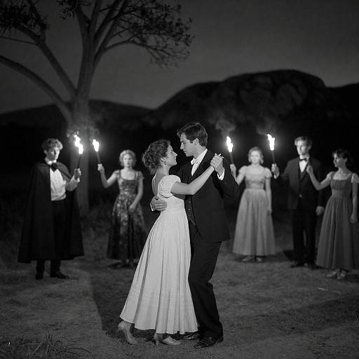 Vintage Nighttime Dance Scene in B&W