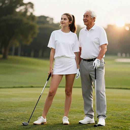 Young Woman and Senior Man Playing Golf