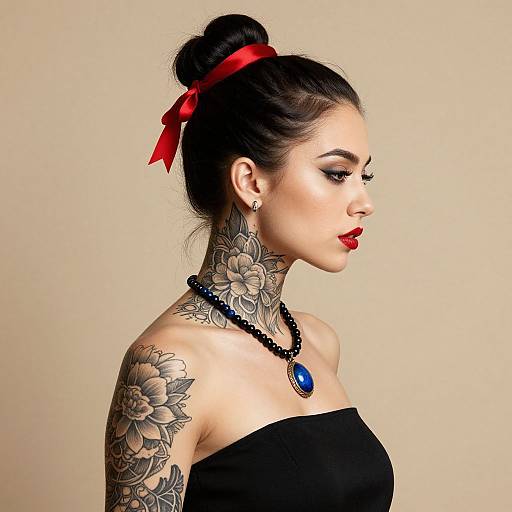 Tattooed Woman with Floral Designs