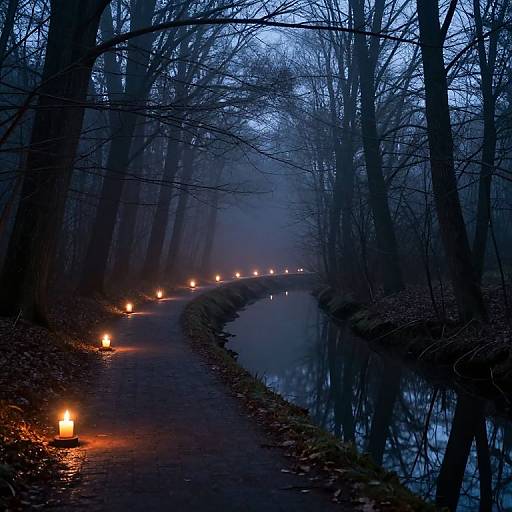 Candlelit Misty Forest Pathway